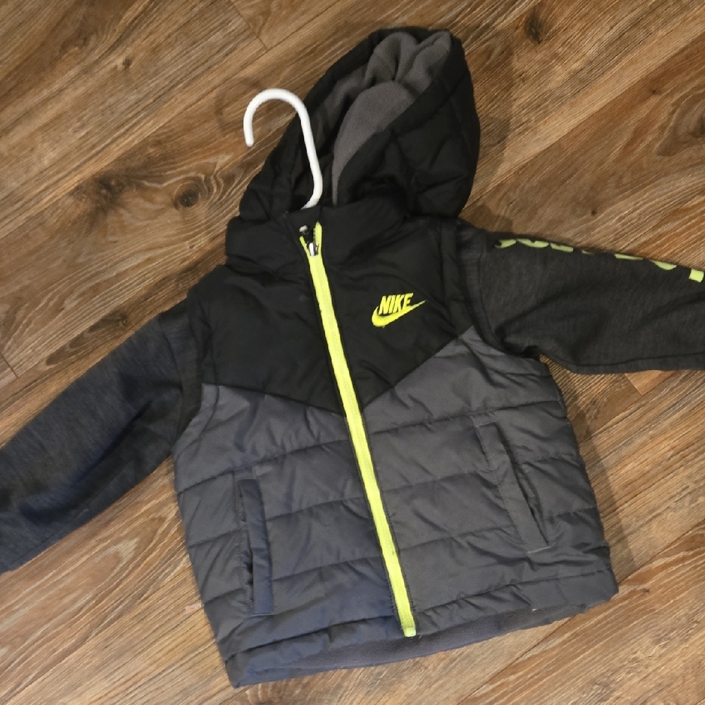 Nike Black and Gray Puffer Jacket with Neon Accents